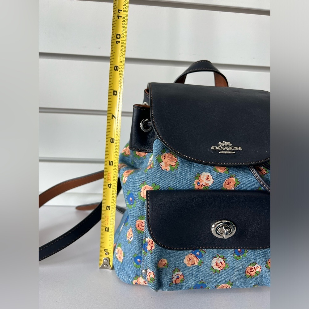 COACH Denim Floral Mini Backpack in Navy - Picture 3 of 16